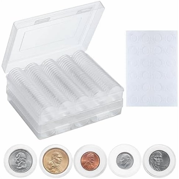 Quivanta 240 PCS 30mm Plastic Coin Capsule Holder, 5 Sizes Protect Gasket Coin Case for Collectors, Round Coin Collecting Supplies with Storage Box