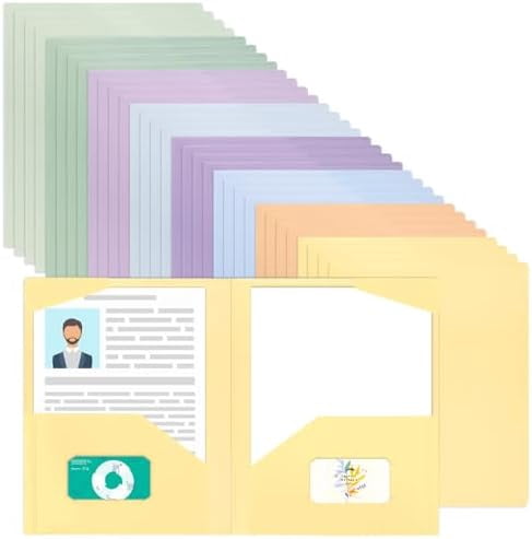 Quivanta 32pcs Plastic Folders with Pockets, Heavy Duty Pocket File Folders, 2 Pocket Folders with 2 Business Card Holder, 8 Colors, Letter Size, A4 Size, for Office School Filing Supplies