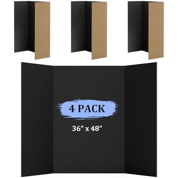 Quivanta 4 Pack 36" x 48" Trifold Poster Board for Presentation, Black Corrugated Cardboard Large Tri Fold Poster Board for Science Fair, Office & School Projects, Photo Displays, Exhibitions Event