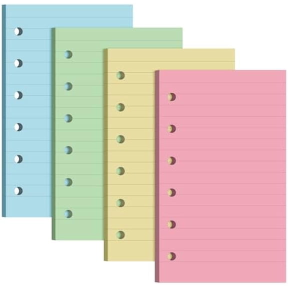 Quivanta 6 Hole Mini Lined Paper Refill 200 Sheets Blank Planner Refills Loose Leaf Papers 3 x 5 Inches for Binders Planner Inserts Mini Ruled Filler Books Memo Papers Notebooks(Pink Blue Yellow
