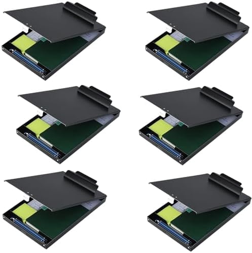 Quivanta Aluminum Clipboard with Storage, 6 Pack Recycled Metal Clipboard Box, Form Holder, Suitable for School, Office, Jobsite or Medical Staff, 9.25 x 13.78 Inches, Black