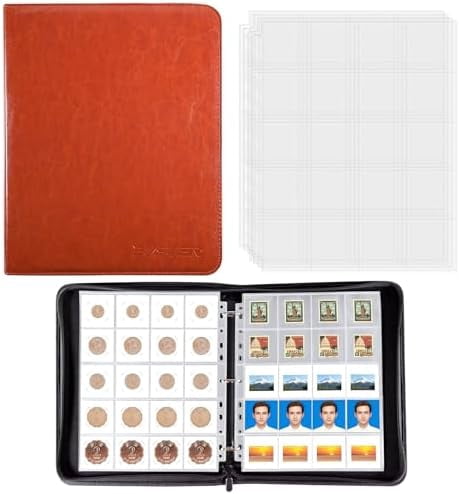 Quivanta Coin Collection Book, 30 Pack 600 Pockets Coin Sleeves, Coin Collection Holder Album, Coin Collection Organizer Storage Box Case (Coin Flips Not Included), Reddish Brown