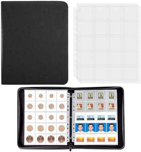 Quivanta Coin Collection Book, 30 Pack 600 Pockets Coin Sleeves, Faux Leather Coin Collection Holder Album, Coin Collection Organizer Storage Box Case (Coin Flips Not Included), Black