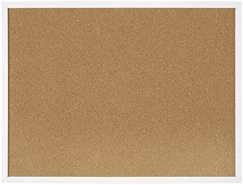 Quivanta Cork Board Bulletin Board 23 x 15.7 Inches with Rectangle White Frame Hanging Pin for Walls Office Message Board or Vision Board Decoration
