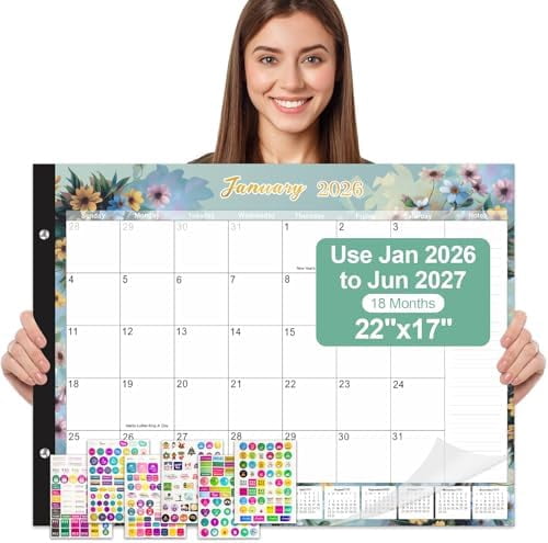 Quivanta Desk Calendar 2026-2027 - 18 Month Large Desk Calendar 2026, Use January 2026 to June 2027, 22" x 17" Desktop Pad Calendar, Office Supplies Perfect for Planning and Organizing In Your Ho