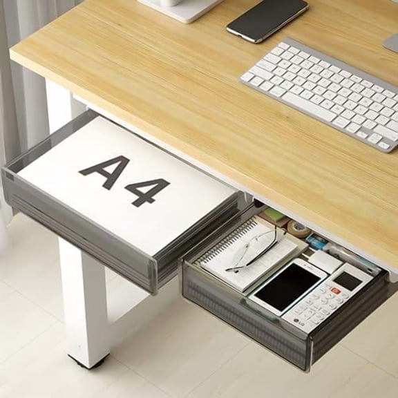 Quivanta Under Desk Table Drawer Storage Organizer,2 Pack Large & Medium Slide Out Desk Drawers - Hidden Desktop Organizer,Attachable Pencil Storage Tray Under Table(ML)