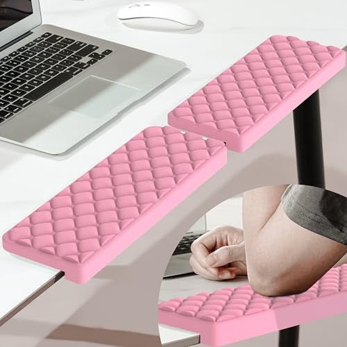 Quivanta L-Shaped Desk Elbow Pad for Desk, Memory Foam Elbow Support Padding with Non-Slip, 2-Piece Ergonomic Desk Edge Cushion, Wrist Comfort Support for Office Home (Pink Diamond Texture)