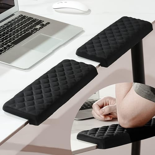 Quivanta L-Shaped Desk Elbow Pad for Desk, Memory Foam Elbow Support Padding with Non-Slip, 2-Piece Ergonomic Desk Edge Cushion, Wrist Comfort Support for Office Home (Diamond Black)
