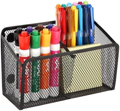 Quivanta Magnetic Pencil Holder - Extra Strong Magnets Mesh Marker Holder Perfect for Whiteboard, Refrigerator and Locker Accessories (2 Baskets, 1 Pack Black)