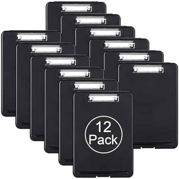 Quivanta Plastic A4 Form Storage Box Case, Clipboard Case, Bulk clipboard Set Suitable for School, Utility, Industrial Office, Medical Personnel, Black, 12 Pack