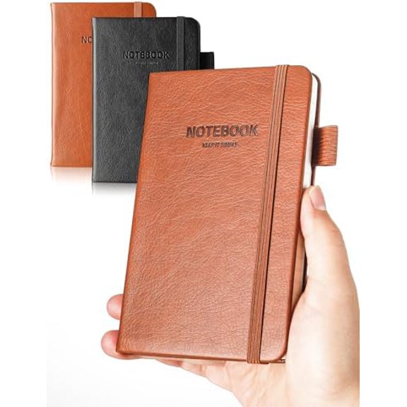 Quivanta Pocket Notebook Small Notebook 2-Pack, 3.5" x 5.5" Pocket Notebooks Hardcover with Thick Lined Paper, Inner Pockets, Cover Letter Embossing Design Mini Journal Notepad 1Black 1Brown Leather
