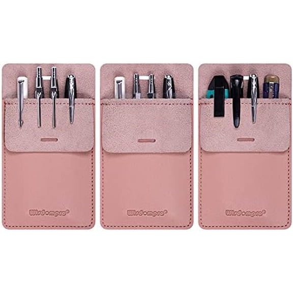 Quivanta Pocket Protector, 3 Pack PU Leather Heavy Duty Pen Holder Pouch for Shirts, Lab Coats, Pants - Multi-Purpose - Holds Pens, Pointers, Pencils, and Notes - Pink
