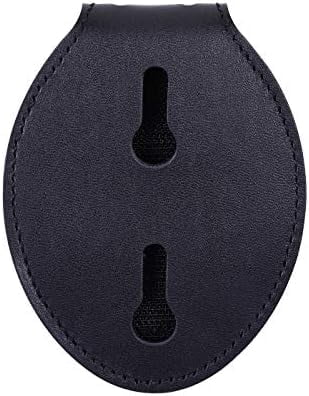 Quivanta Police Badge Holder, Cowhide Leather Universal Police Badge Holder Pocket Case with Stationary Mn-Steel Belt Clip, Hook and Loop Closure and Stainless Bead Chain Necklace- Oval Shape