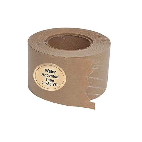 Quivanta Water Activated Tape Fiber Reinforced Packing Tape Kraft Tape 2”X 165 feet Per Roll Brown Tape Gummed Paper Tape for Heavy Duty Packaging and Shipping Writable Eco-Friendly Biodegradable