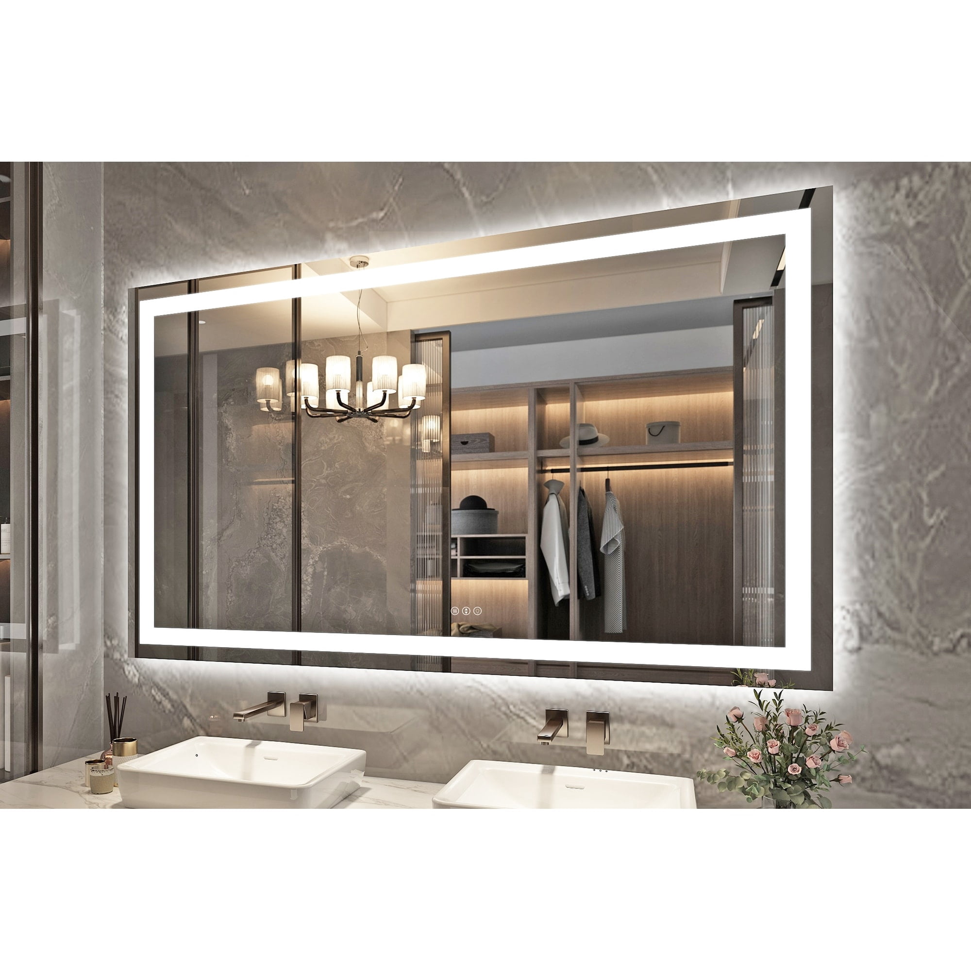 QuivaraView Rectangular Frameless LED Wall Mounted Bathroom Vanity Mirror 60" x 36" - Walmart.com