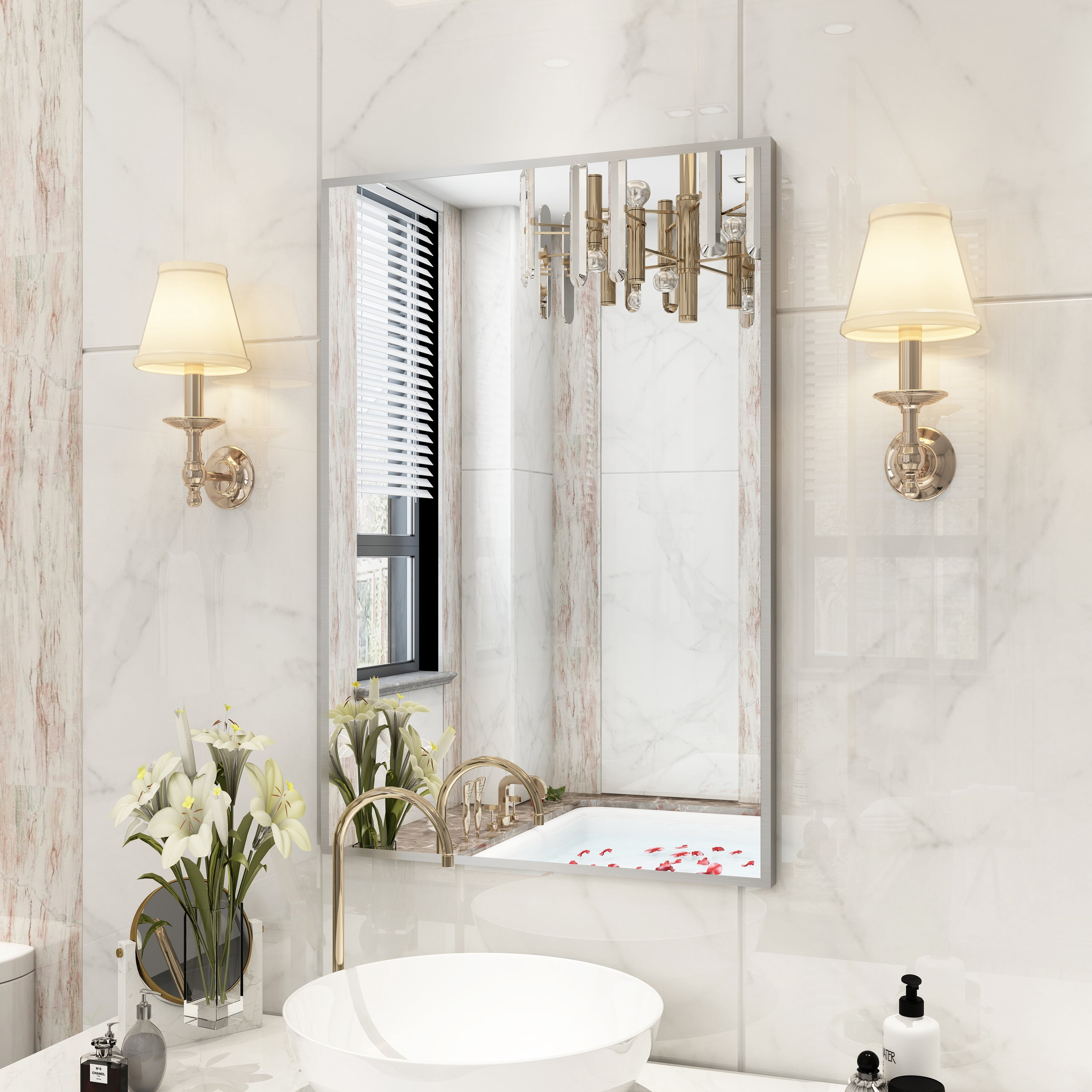 QuivaraView Wall Mounted Aluminum Frame Bathroom Vanity Mirror 24" x 36 ...