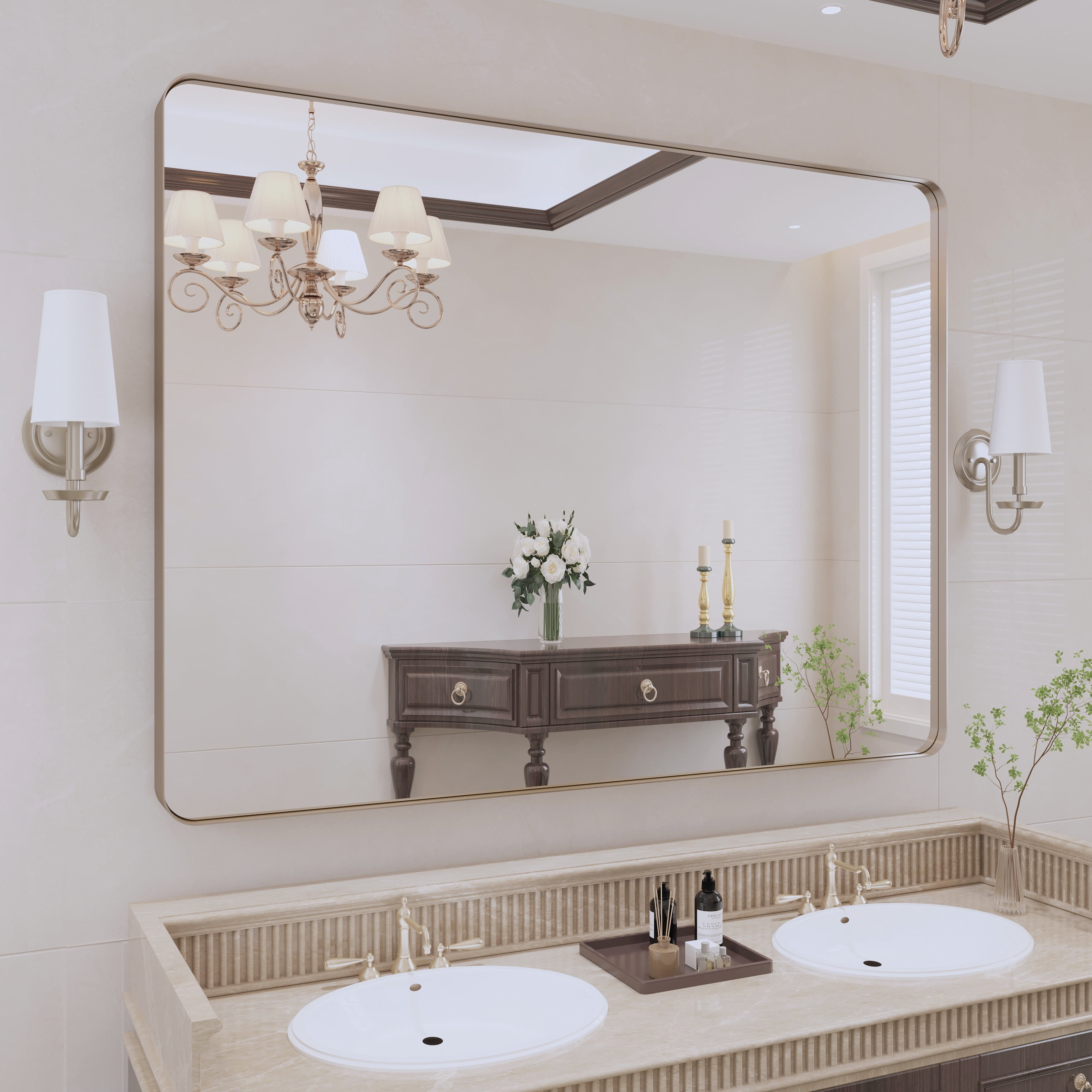 Quivaraview Rectangular Aluminum Framed Bathroom Vanity Mirror 48" x 36" - Brushed Nickel ...
