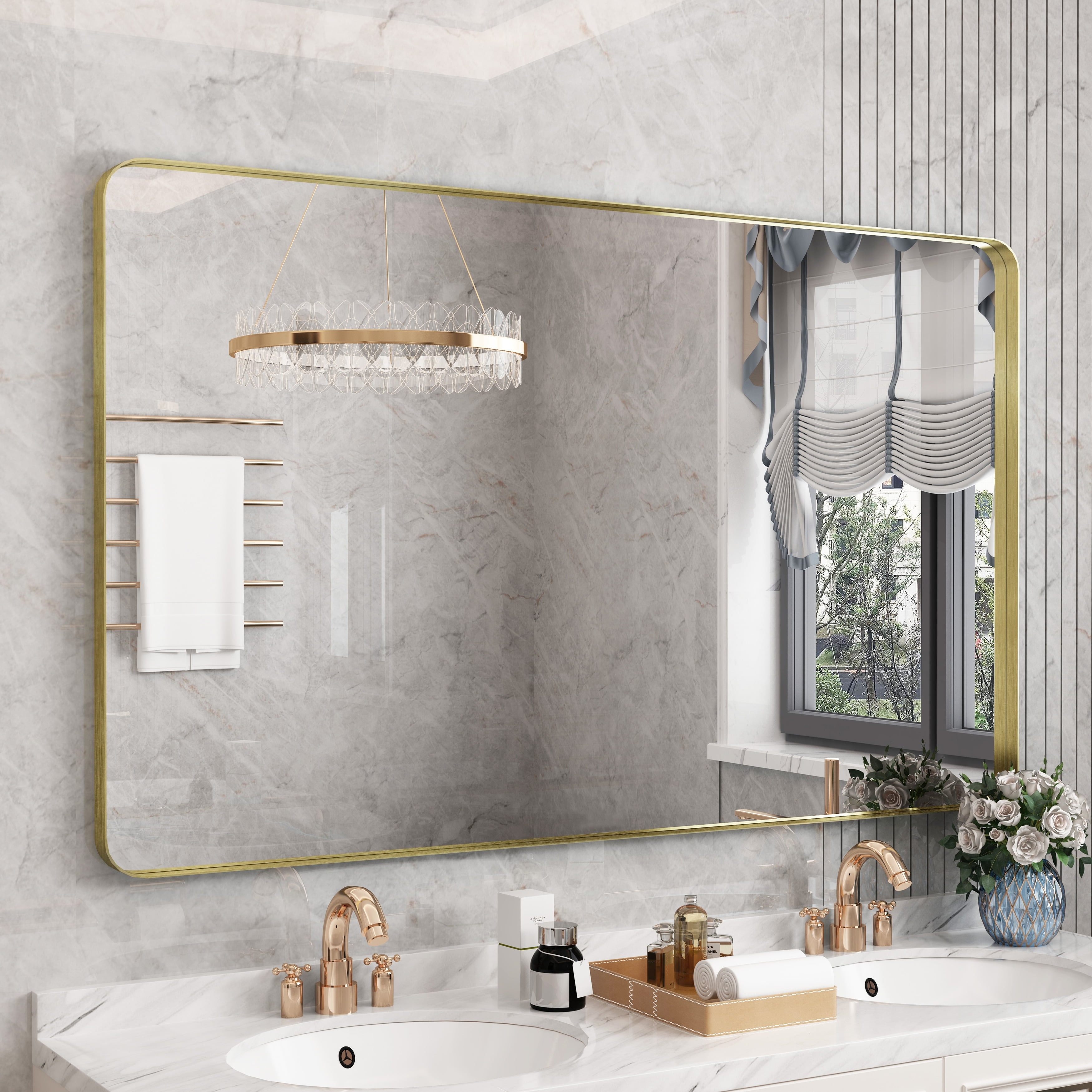 Quivaraview Rectangular Aluminum Framed Bathroom Vanity Mirror 60" x 36 ...