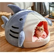 Quixal Shark Shape Large Cat Bed with Removable Washable Pillow, Blue