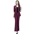 thumbnail image 1 of Quixlent 2 Pcs/Set Lady Formal Coat Pants Set Turn-down Collar Long Sleeves Suit Jacket Slim Fit Pure Color Flared Trousers Daily Wear Commuting Outfit Office Outfit, 1 of 8