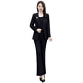 thumbnail image 1 of Quixlent 2 Pcs/Set Lady Formal Coat Pants Set Turn-down Collar Long Sleeves Suit Jacket Slim Fit Pure Color Flared Trousers Daily Wear Commuting Outfit Office Outfit, 1 of 8