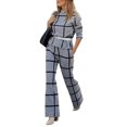 thumbnail image 1 of Quixlent 2 Pcs/Set Lady Top Pants Suit Half-high Collar Plaid Printing Long Sleeves Loose Blouse Elastic High Waist Wide Leg Trousers with Pockets OL Commuting Style Outfit, 1 of 8