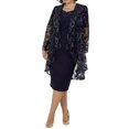thumbnail image 1 of Quixlent 2 Pcs/Set Women Coat Dress Suit Long Sleeves Mid Length Lace Cardigan Short Sleeves Rhinestone V Neck Midi Dress Formal Business Style Banquet Outfit, 1 of 8