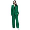 thumbnail image 1 of Quixlent 2 Pcs/Set Women Coat Pants Set Lapel Single Button Mid Length Cardigan Long Sleeve Jacket Wide Leg High Waist Straight Trousers Lady Formal Commute Outfit, 1 of 8