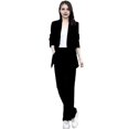 thumbnail image 1 of Quixlent 2 Pcs/Set Women Coat Pants Set Lapel Single Button Mid Length Cardigan Long Sleeve Jacket Wide Leg High Waist Straight Trousers Lady Formal Commute Outfit, 1 of 8