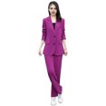 thumbnail image 1 of Quixlent 2 Pcs/Set Women Coat Pants Set Lapel Single Button Mid Length Cardigan Long Sleeve Jacket Wide Leg High Waist Straight Trousers Lady Formal Commute Outfit, 1 of 8