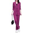 thumbnail image 1 of Quixlent 2 Pcs/Set Women Coat Pants Suit Formal Business Style Lapel Button Closure Cardigan Long Sleeve Straight Wide Leg Plus Size Commute Jacket Trousers Set, 1 of 8