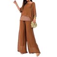 thumbnail image 1 of Quixlent 2 Pcs/Set Women T-shirt Pants Set Loose Round Neck Bat Sleeve Shiny Sequin Top High Waist Wide Leg Double-layers Trousers Casual Daily Outfit, 1 of 8