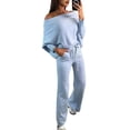 thumbnail image 1 of Quixlent 2 Pcs/Set Women Top Pants Set Off Shoulder Long Bat Sleeves Sweatshirt Elastic Waist Flared Sweatpants Sport Outfit Autumn Casual Tracksuit, 1 of 8