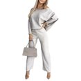 thumbnail image 1 of Quixlent 2 Pcs/Set Women Top Pants Set Round Neck Long Sleeves Sweatshirt Elastic Waist Wide Leg Sweatpants Sport Outfit Autumn Casual Tracksuit, 1 of 7