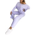 thumbnail image 1 of Quixlent 2 Pcs/Set Women Top Pants Set Round Neck Long Sleeves Sweatshirt Elastic Waist Wide Leg Sweatpants Sport Outfit Autumn Casual Tracksuit, 1 of 8