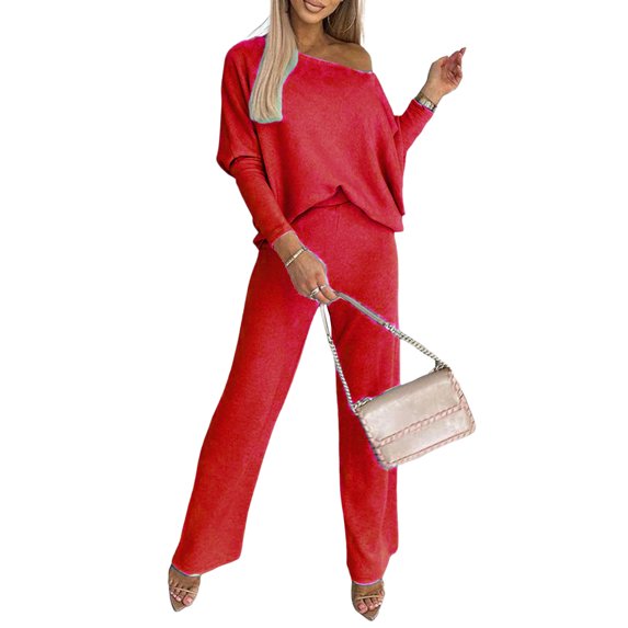 Quixlent 2 Pcs/Set Women Top Pants Set Round Neck Long Sleeves Sweatshirt Elastic Waist Wide Leg Sweatpants Sport Outfit Autumn Casual Tracksuit