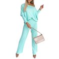 thumbnail image 1 of Quixlent 2 Pcs/Set Women Top Pants Set Round Neck Long Sleeves Sweatshirt Elastic Waist Wide Leg Sweatpants Sport Outfit Autumn Casual Tracksuit, 1 of 8