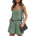 thumbnail image 1 of Quixlent 2 Pcs/Set Women Vest Shorts Set Square Neck Sleeveless Loose Solid Color A-line Pants Casual Homewear Commute Two-piece Top Trousers Set, 1 of 8