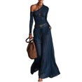 thumbnail image 1 of Quixlent 2 Piece Skirt Set for Women, One Shoulder Long Sleeve Top And Maxi Chiffon Skirt with Belt, Summer Vacation Beach Matching Outfits, 1 of 8