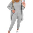 thumbnail image 1 of Quixlent 3 Pcs/Set Women Vest Coat Pants Suit Round Neck Sleeveless Top Long Sleeves Solid Color Coat Elastic Waist Wide Leg Trousers Daily Wear Sport Outfit Fall Spring Tracksuit, 1 of 8