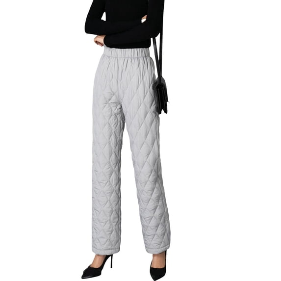 Quixlent Autumn Winter Cotton Pants Rhombus Quilted Straight Wide Leg Long Pants with Pockets Solid Color Thickened Warm Trousers