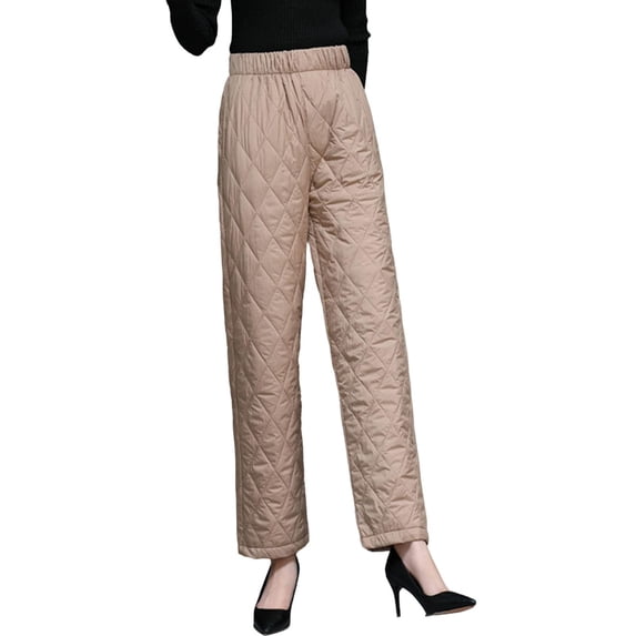 Quixlent Autumn Winter Cotton Pants Rhombus Quilted Straight Wide Leg Long Pants with Pockets Solid Color Thickened Warm Trousers