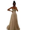 thumbnail image 1 of Quixlent Bridal Wedding Dress Prom Party Evening Dress Backless Spaghetti Strap Sequin Sleeveless A-line Floor Length Ball Gown Pleated Low-cut Cocktail Dress, 1 of 8