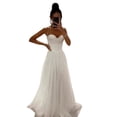 thumbnail image 1 of Quixlent Bridal Wedding Dress Prom Party Evening Dress Backless Spaghetti Strap Sequin Sleeveless A-line Floor Length Ball Gown Pleated Low-cut Cocktail Dress, 1 of 8