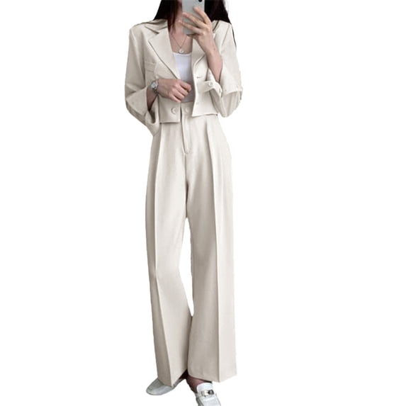 Quixlent Business Casual Outfits for Women Cropped Blazer Jackets Wide Leg Pants Suit Set Fall 2 Piece Work Office Set