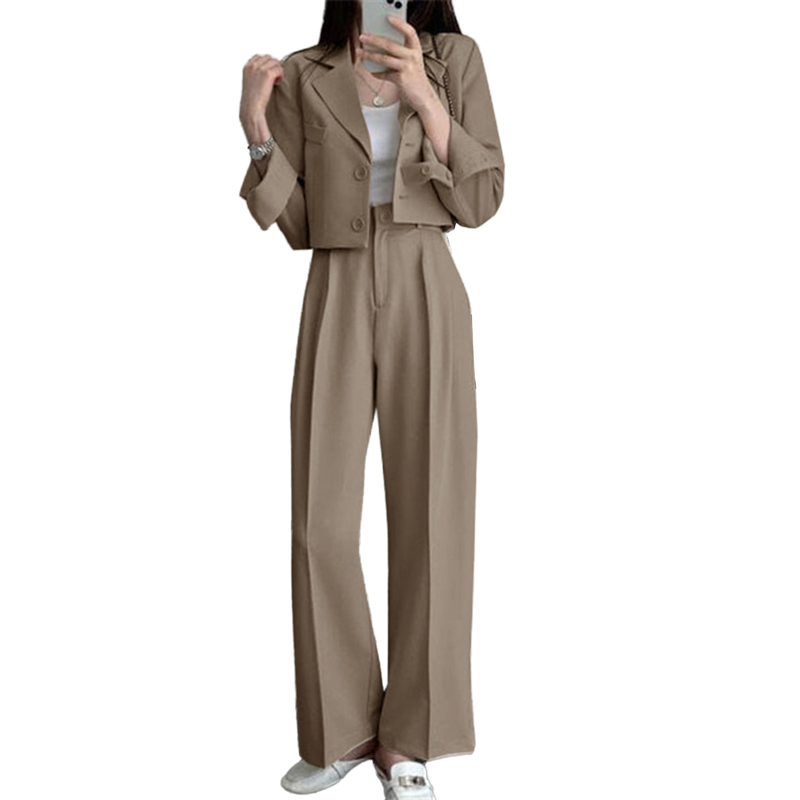 Quixlent Business Casual Outfits For Women Cropped Blazer Jackets Wide 