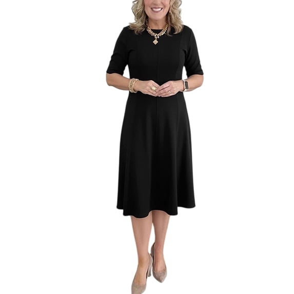 Quixlent Church Dress for Women Short Sleeve A Line Teacher Work Dress Casual Knee Length Business Office Dress