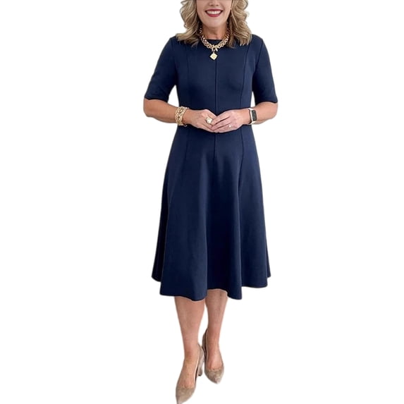 Quixlent Church Dress for Women Short Sleeve A Line Teacher Work Dress Casual Knee Length Business Office Dress