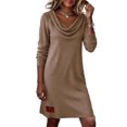 thumbnail image 1 of Quixlent Cowl Neck Knit Dress for Women, Long Sleeve Ribbed Knit Mini Sweater Dress, Casual Fall Spring Outfits, 1 of 8