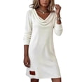 thumbnail image 1 of Quixlent Cowl Neck Knit Dress for Women, Long Sleeve Ribbed Knit Mini Sweater Dress, Casual Fall Spring Outfits, 1 of 7
